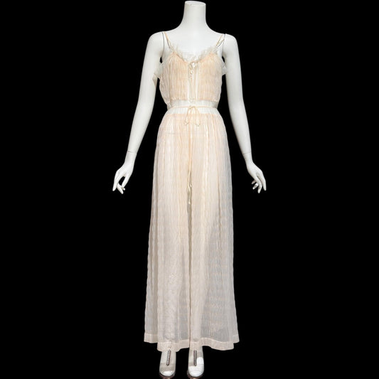 BY IRIS, vintage 1930s Nightgown slip dress, ethereal sheer waffled nylon night dress