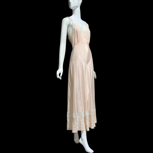 MONDAINE vintage 1930s Nightgown Slip Dress: pink silk night dress lingerie