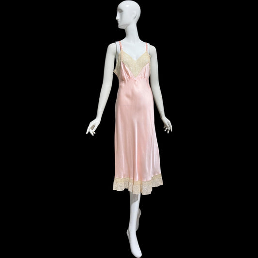 Barbara Lee, 1930s Rayon & Silk Slip Dress: Vintage Bias Cut Pale Pink Bemberg Nightgown