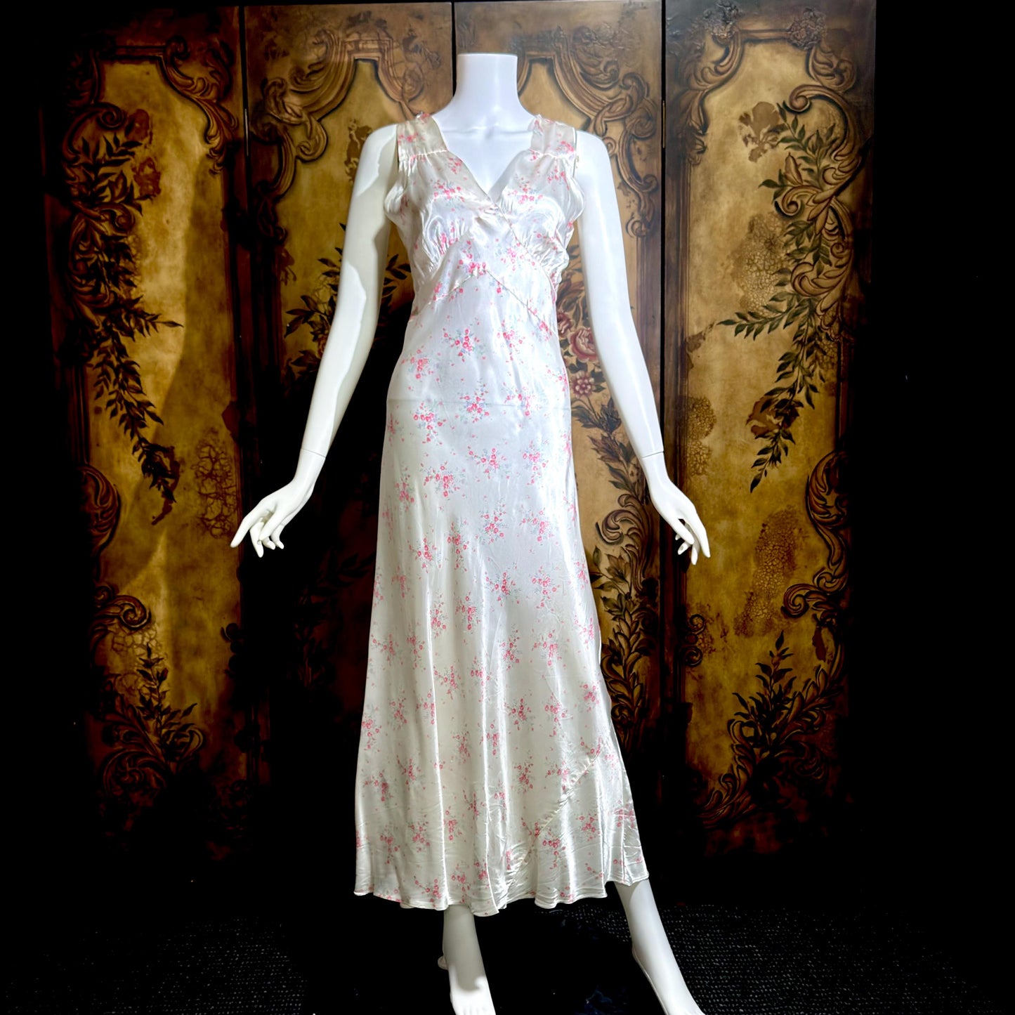 1930s vintage Nightgown slip dress, Bias Cut floral print Lingerie dress