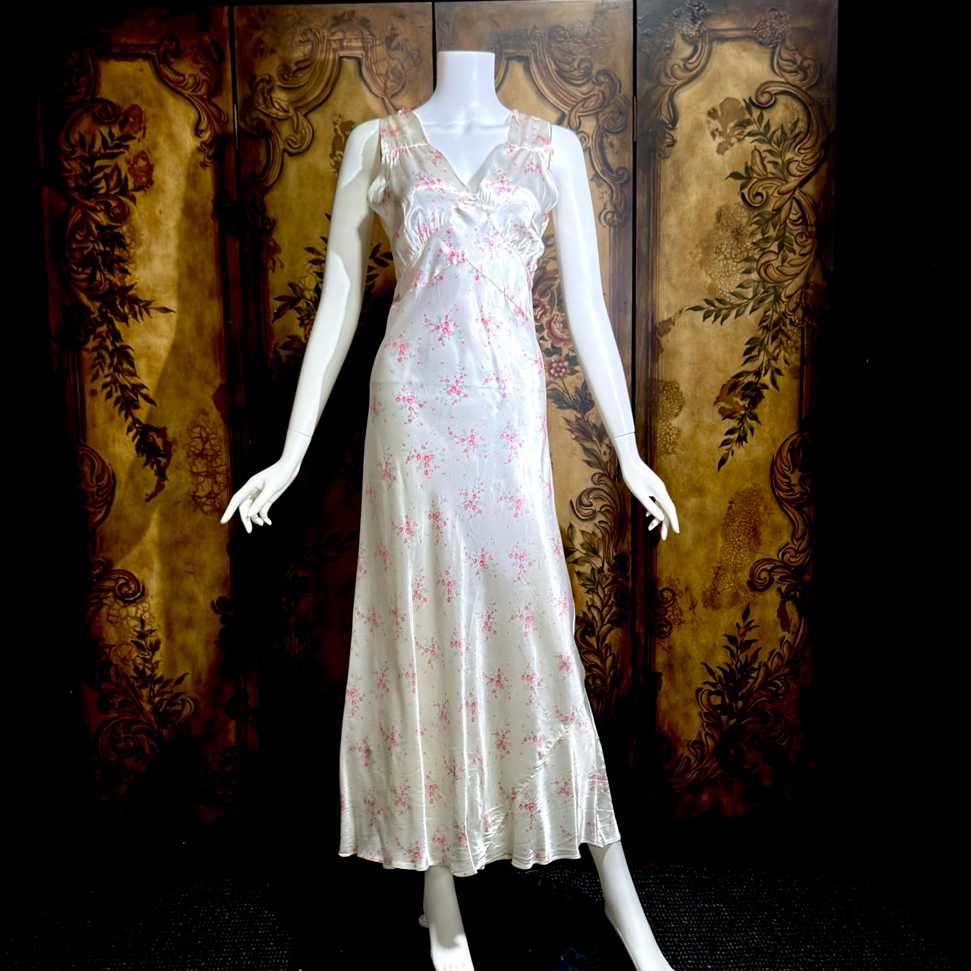1930s vintage Nightgown slip dress, Bias Cut floral print Lingerie dress