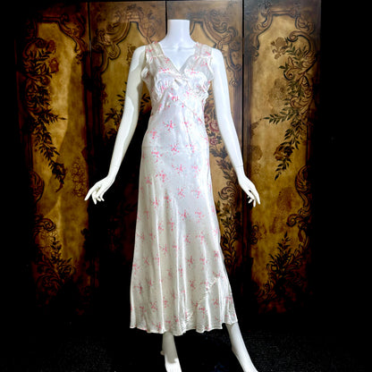1930s vintage Nightgown slip dress, Bias Cut floral print Lingerie dress