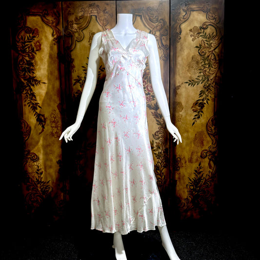 1930s vintage Nightgown slip dress, Bias Cut floral print Lingerie dress