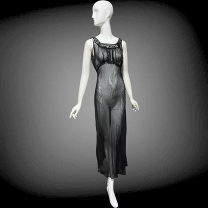 1930s vintage Nightgown slip dress, sheer sultry black night dress, bias cut with lace