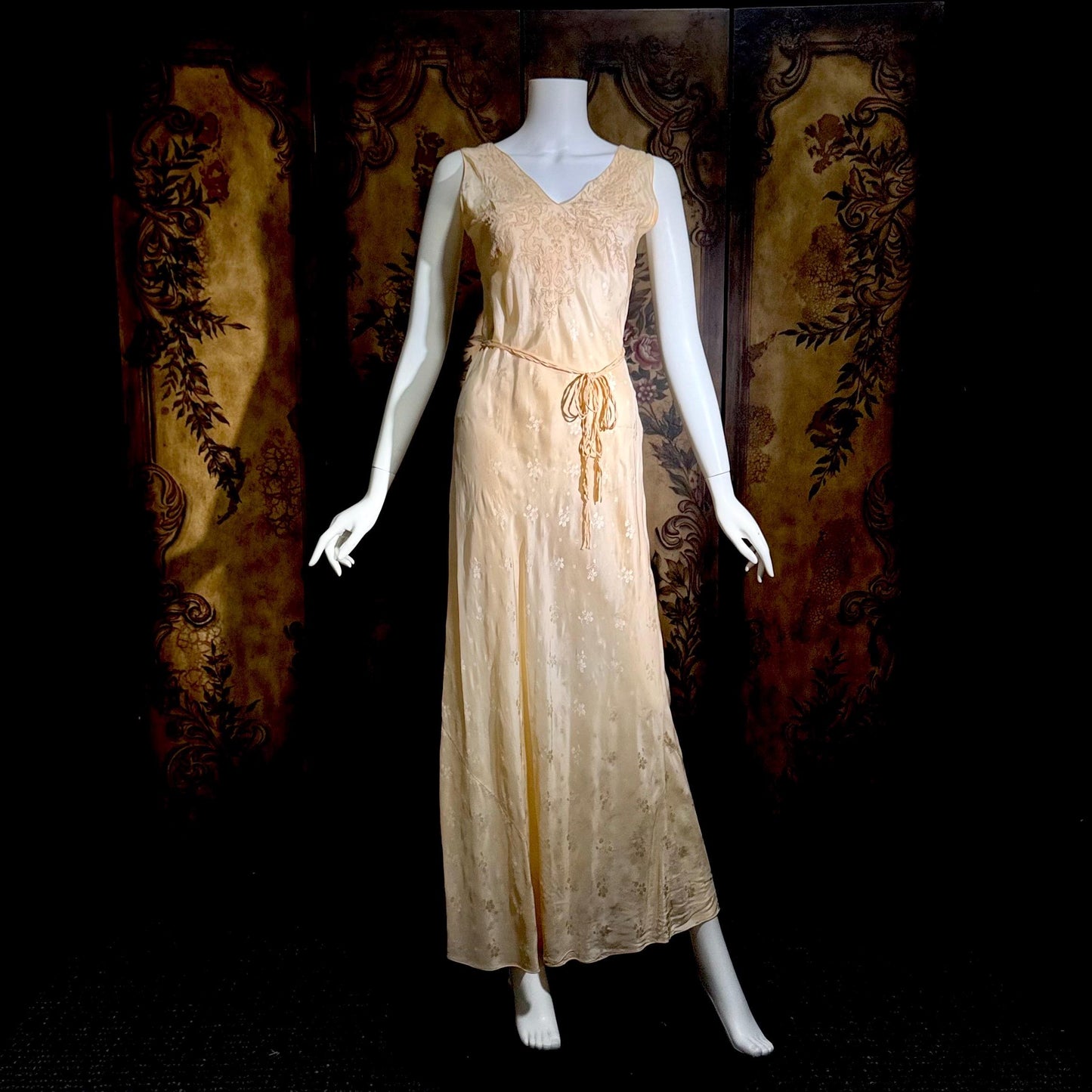 1930s vintage SILK Nightgown slip dress, HAND MADE peach bias cut lingerie dress