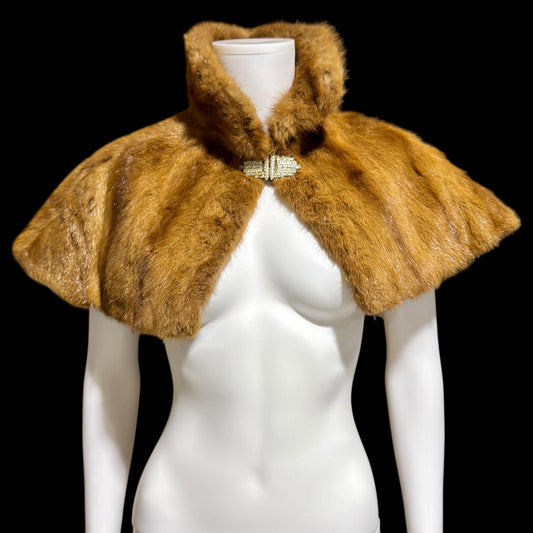 1930s vintage fur capelet collar, High neck stole shoulder wrap