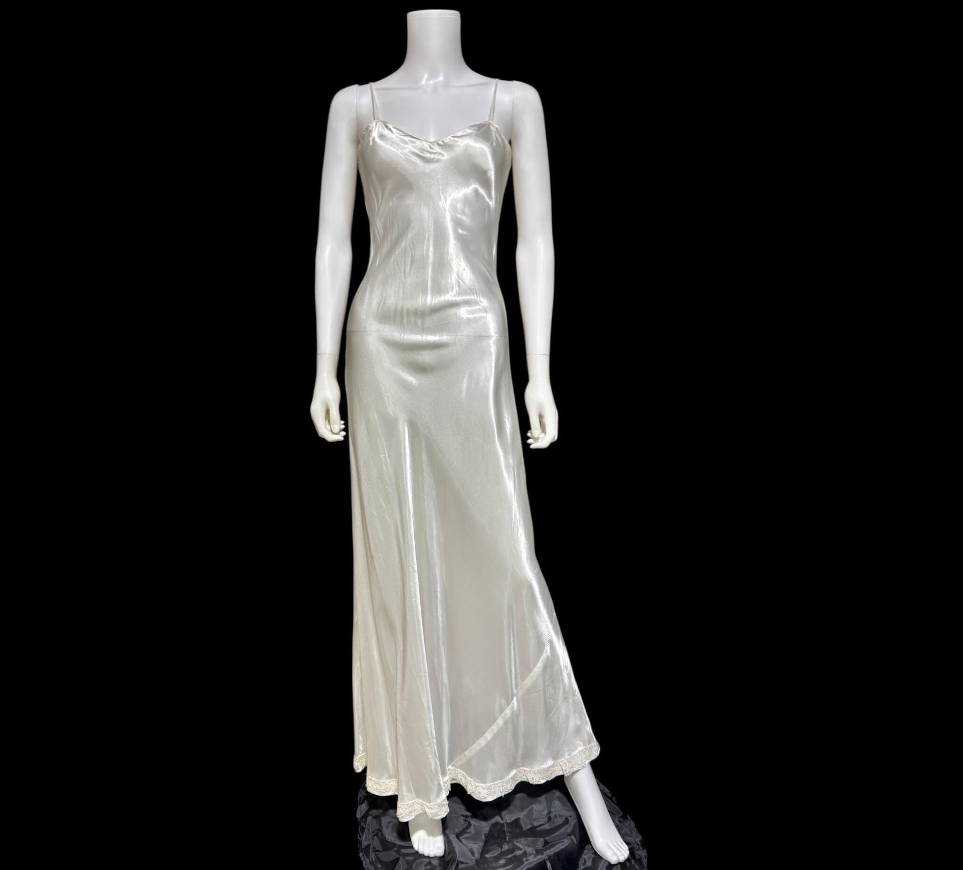1930s vintage slip, shiny liquid satin bias cut sheath gown for under dress