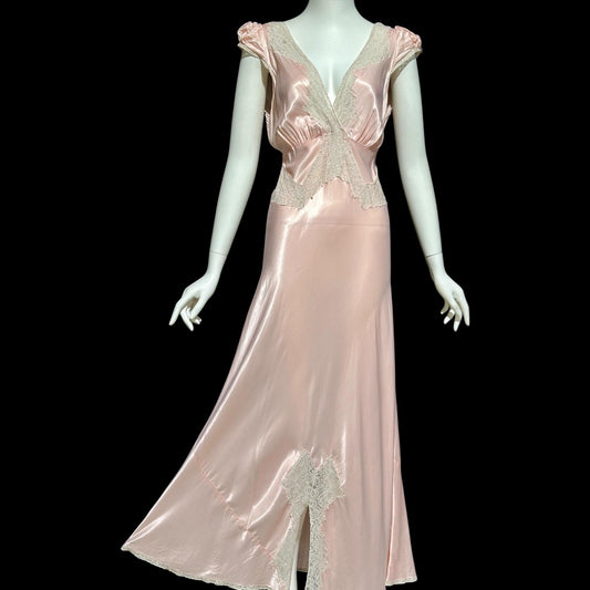 COUNTESS LAYNE, vintage 1940s nightgown slip dress, Petal pink bias cut rayon slip dress