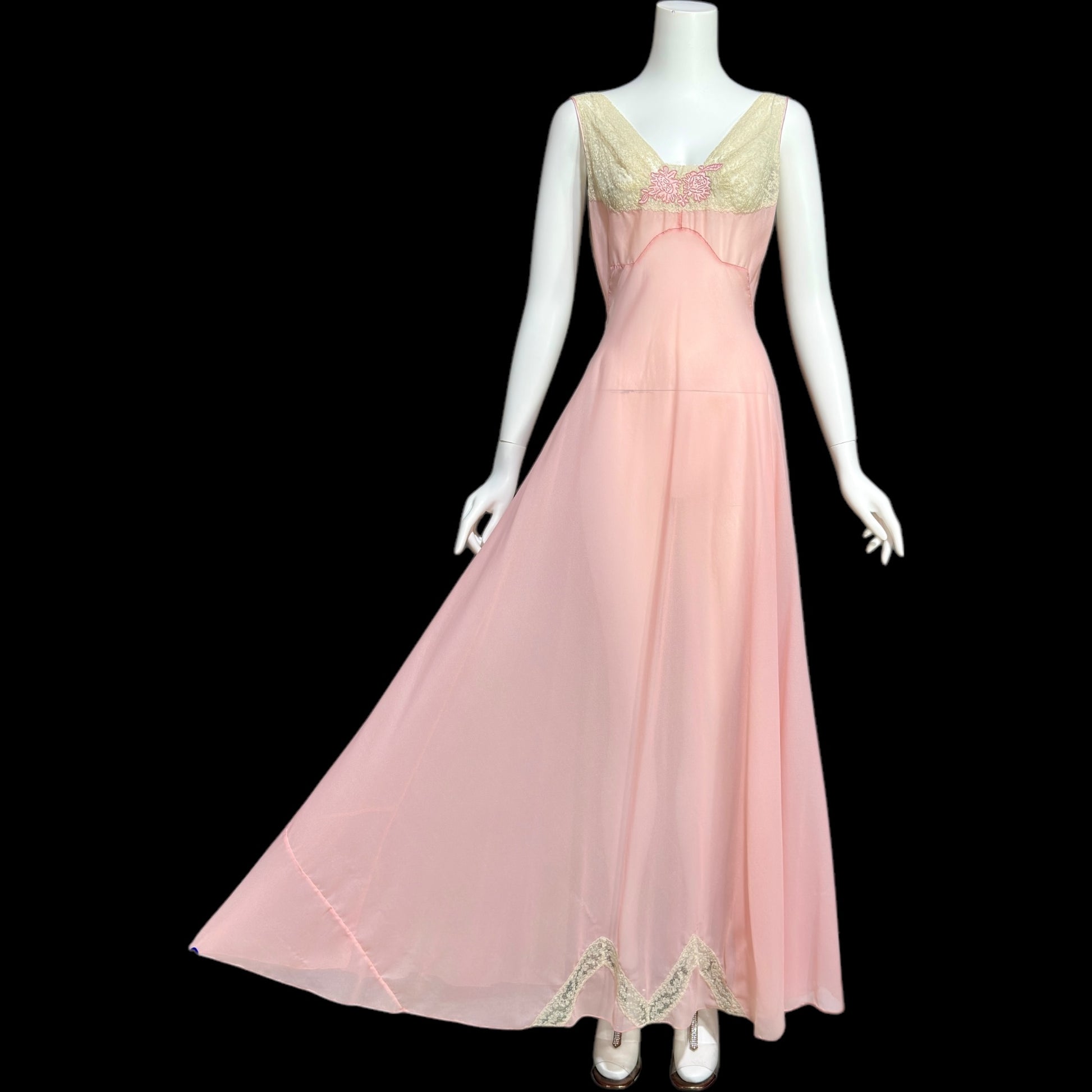 ELIZABETH ARDEN, vintage 1940s nightgown slip dress, dusty pink sheer full length sleep dress, Old Hollywood night gown