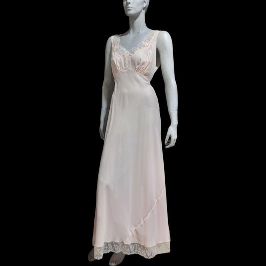 1940s vintage Pink bias cut Nightgown: I. MAGNIN Old Hollywood Slip Dress