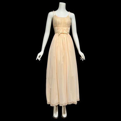 LUXITE KAYSER, vintage 1940s nightgown slip dress, sheer peach nylon full length night dress, small
