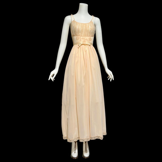 LUXITE KAYSER, vintage 1940s nightgown slip dress, sheer peach nylon full length night dress, small