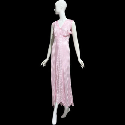 LORRAINE vintage 1940s Nightgown Slip Dress: Pink Shadow Stripe Rayon Night dress