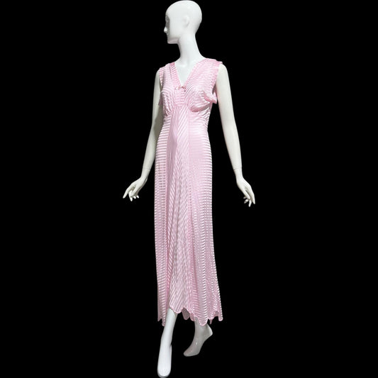 LORRAINE vintage 1940s Nightgown Slip Dress: Pink Shadow Stripe Rayon Night dress