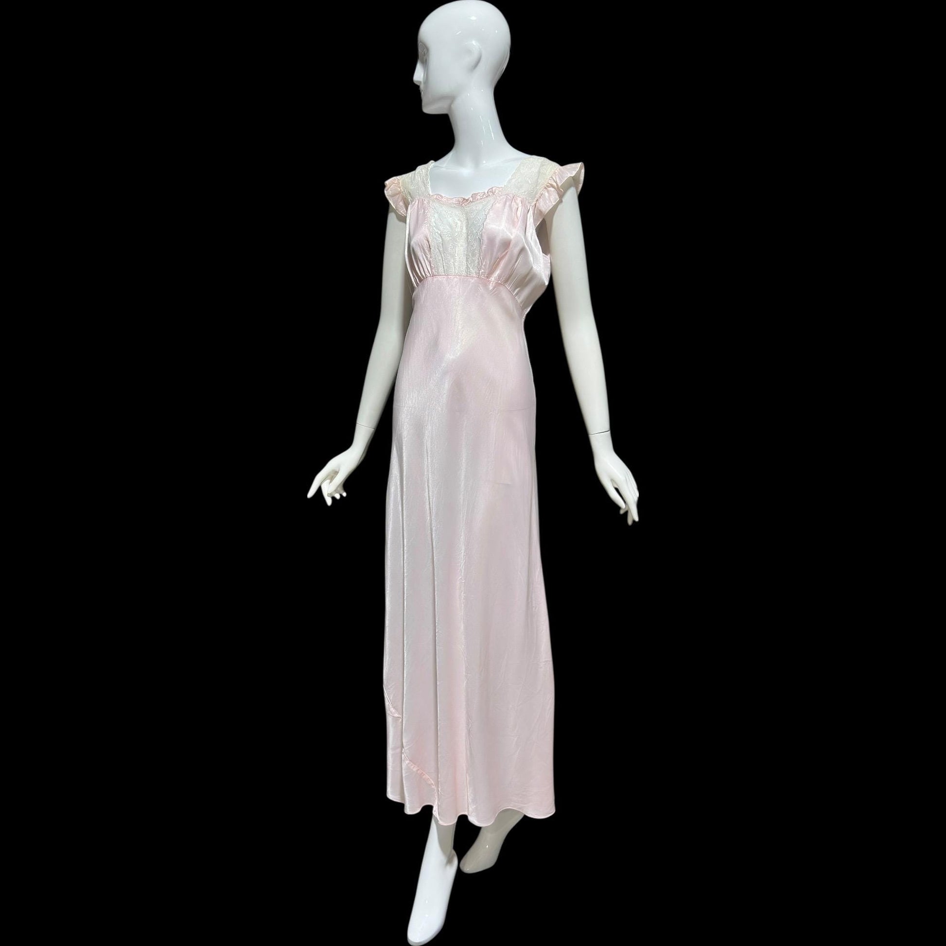1940s Pink bias cut Nightgown: Vintage Pale pink Old Hollywood Slip Dress