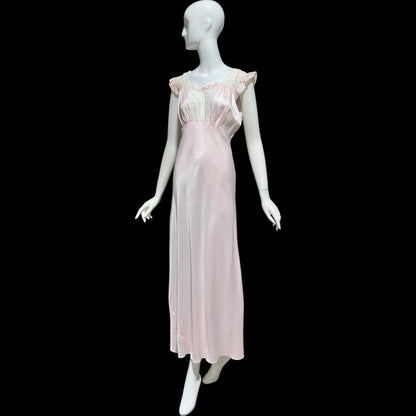 1940s Pink bias cut Nightgown: Vintage Pale pink Old Hollywood Slip Dress