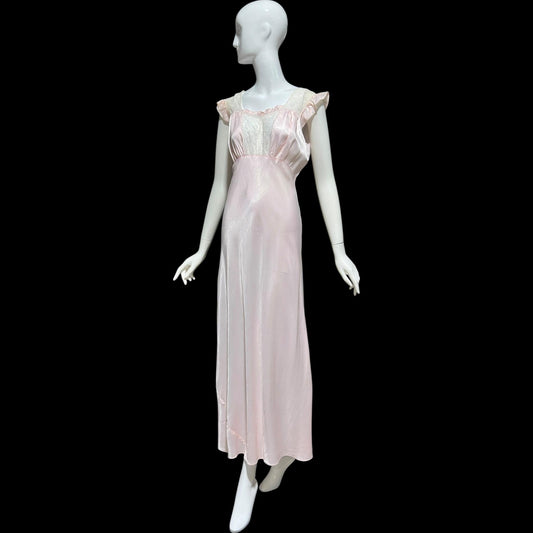 1940s Pink bias cut Nightgown: Vintage Pale pink Old Hollywood Slip Dress