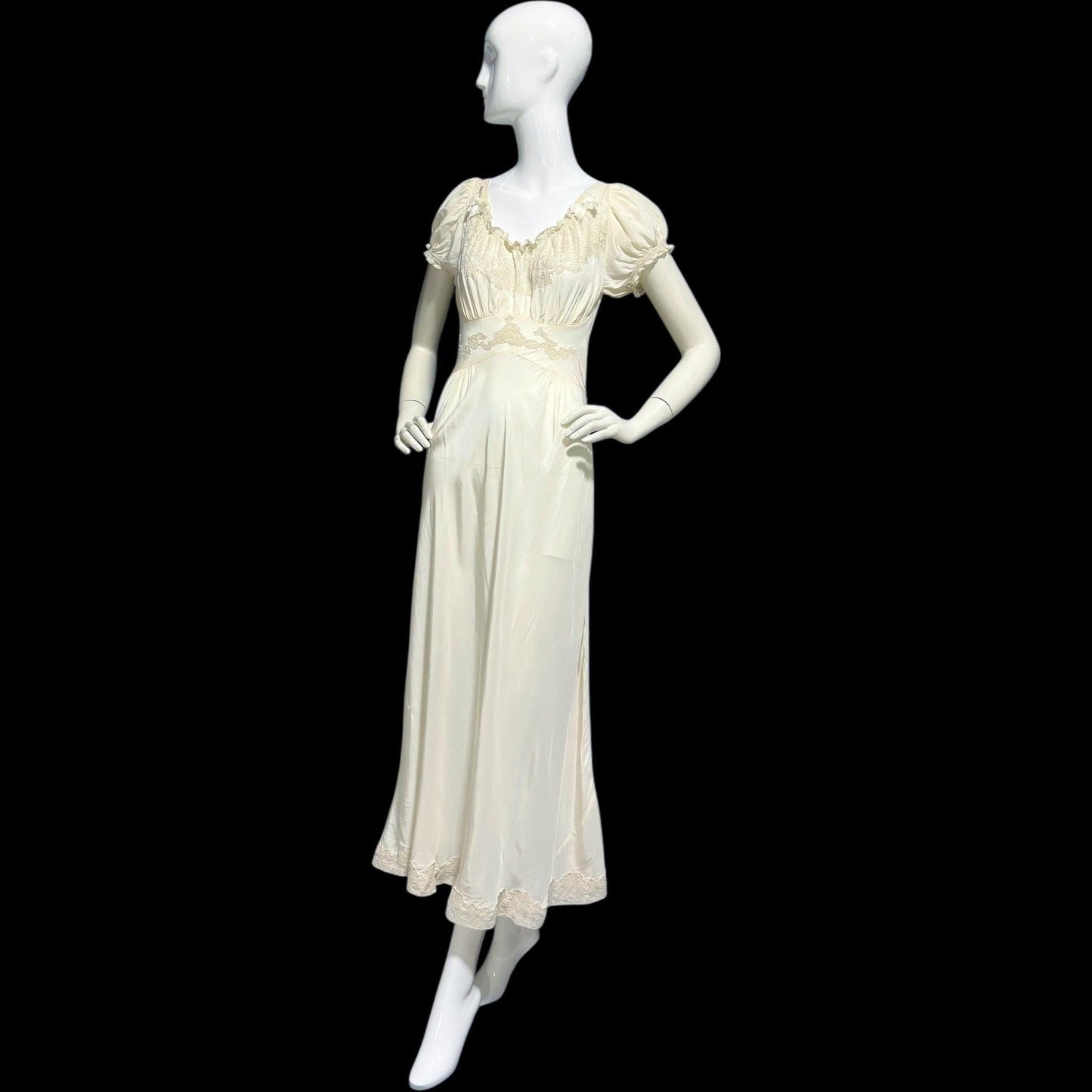 TROUSSEAU vintage 1940s nightgown slip dress, creamy white rayon night dress, full length