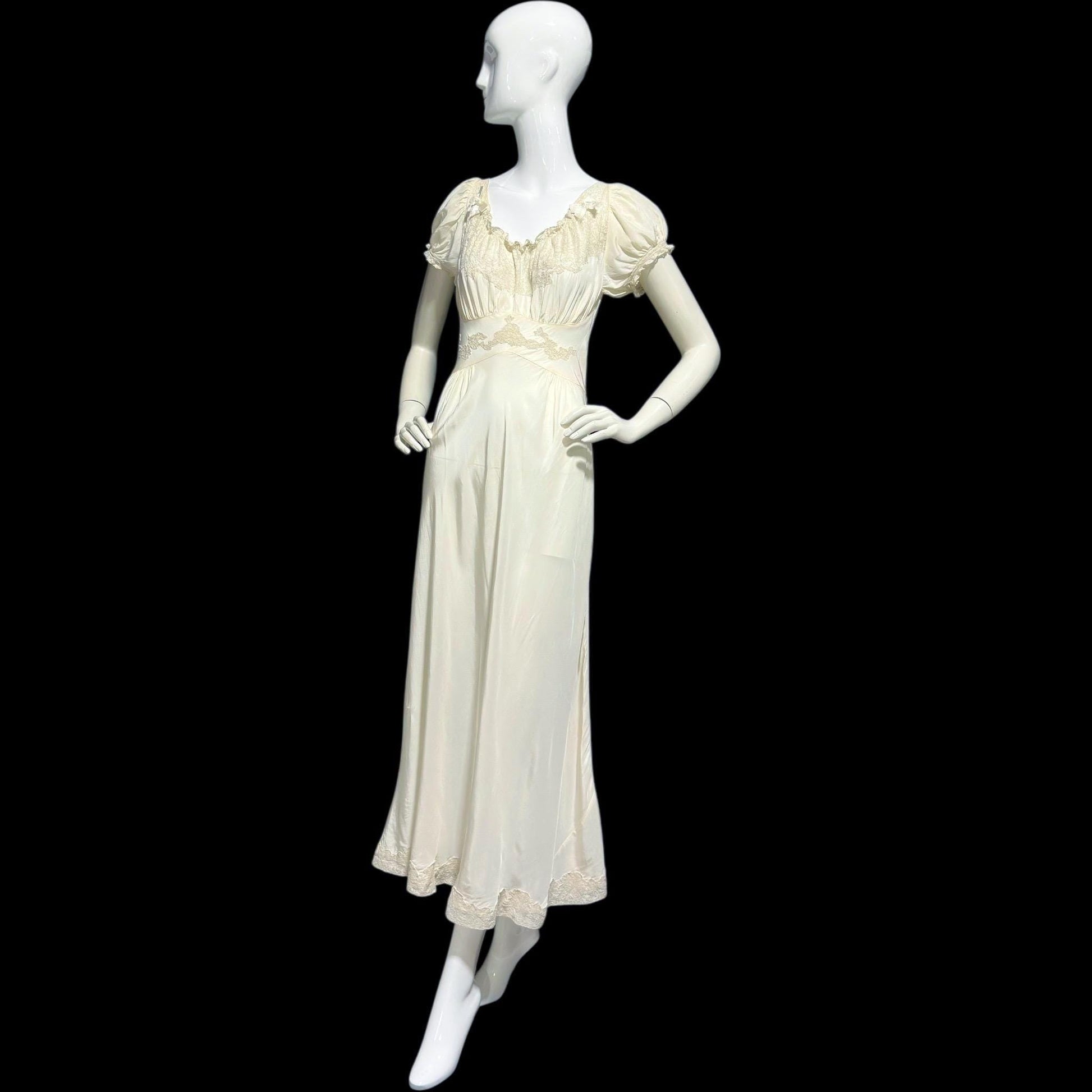 TROUSSEAU vintage 1940s nightgown slip dress, creamy white rayon night dress, full length
