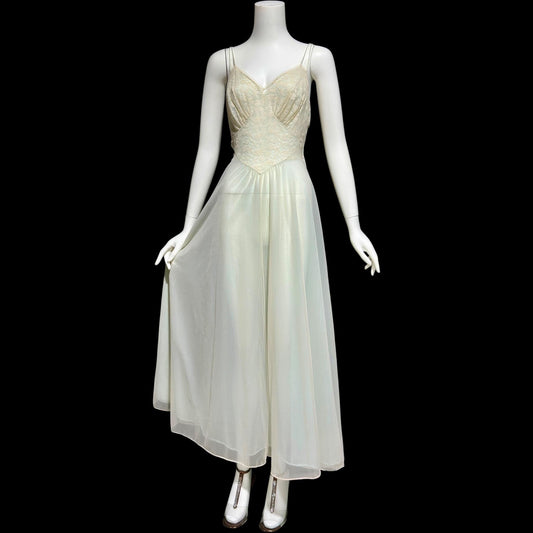Vanity Fair Nightgown slip dress: Vintage 1940s Sheer pale green nylon and Lace Old Hollywood Glamour gown