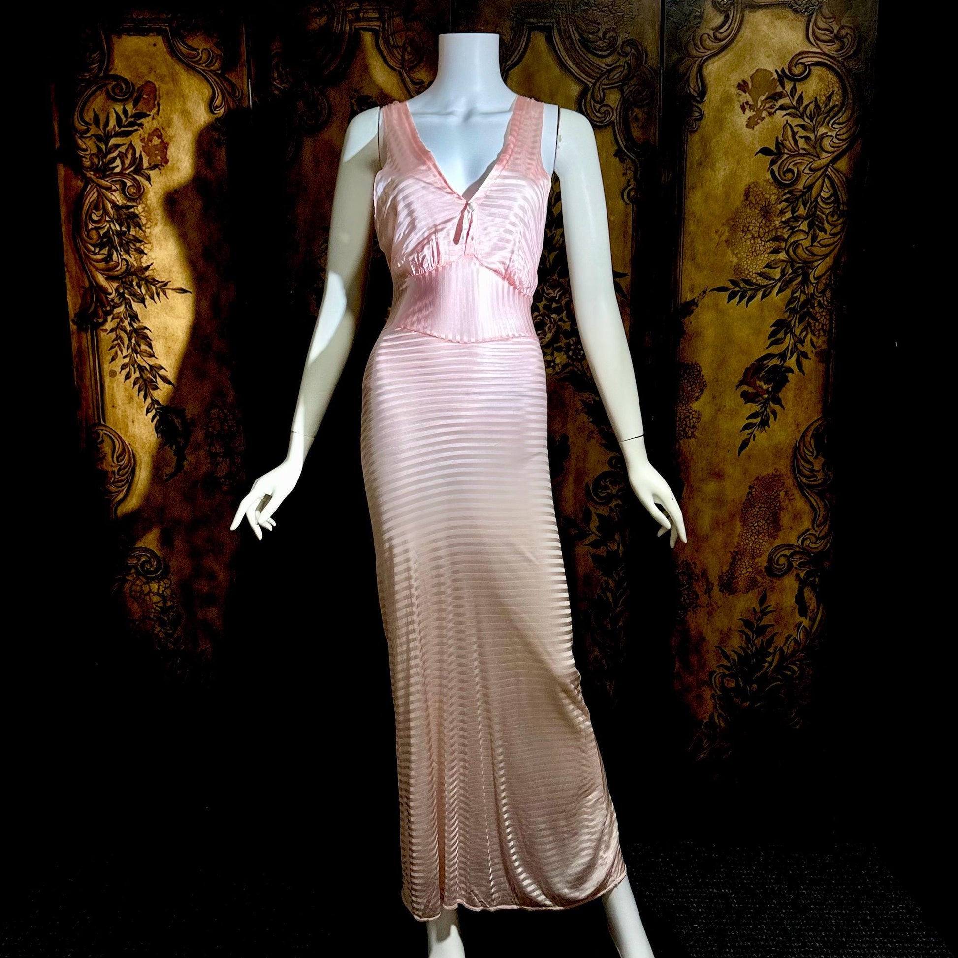 1940s vintage Nightgown Slip Dress, Shimmering Pink Shadow Stripe XS lingerie dress