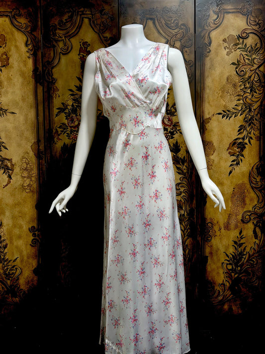 1940s vintage Nightgown slip dress, Bias Cut floral print Lingerie dress