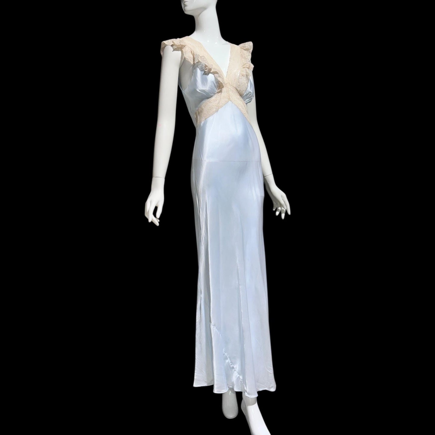 1940s vintage nightgown slip dress, INTERNATIONAL, dusty blue rayon lingerie dress