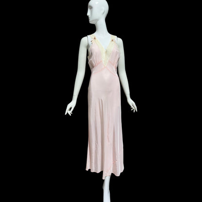 1940s vintage nightgown slip dress, Old Hollywood Powder Pink Bias Cut lingerie dress