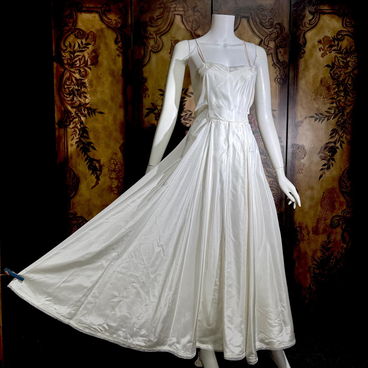 vintage 1940s wedding slip, shiny satin full sweep gown for under dress