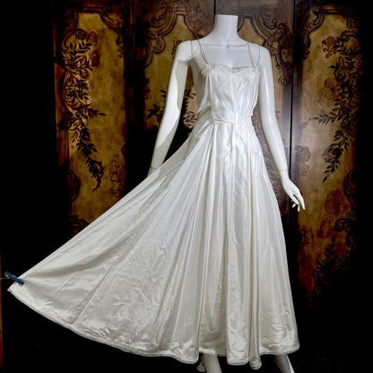 vintage 1940s wedding slip, shiny satin full sweep gown for under dress
