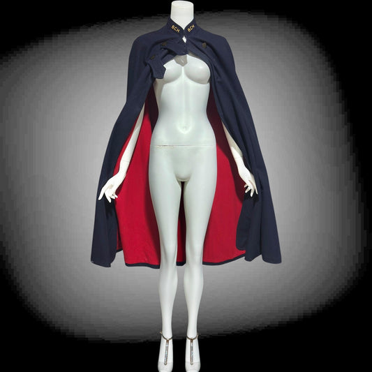1940s vintage nurses cape, Collegiate Cap & Gown, WWII Navy Blue and red wool Nurses Cape