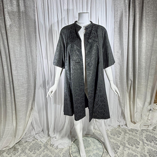 1950s Vintage evening swing coat, Black silk jacquard garland and bows opera coat