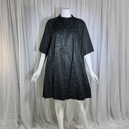 1950s Vintage evening swing coat, Black silk jacquard garland and bows opera coat