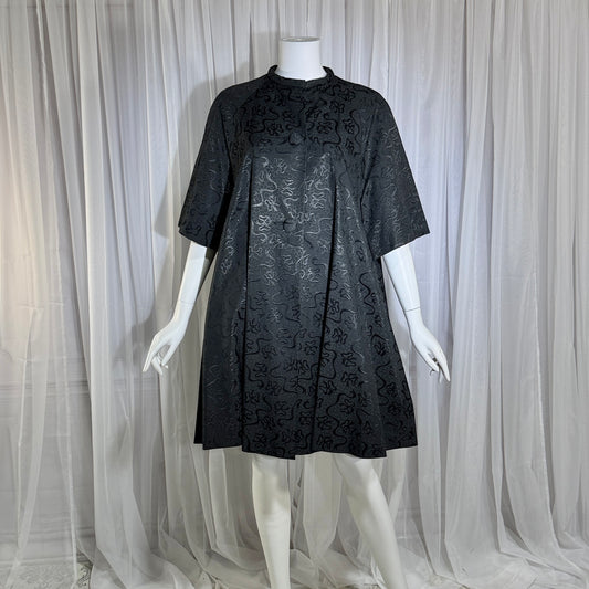 1950s Vintage evening swing coat, Black silk jacquard garland and bows opera coat