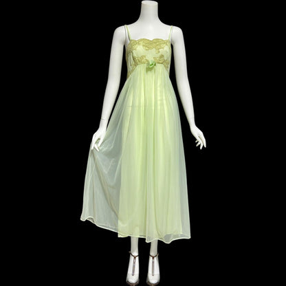 HENSON KICKERNICK vintage 1950s Nightgown Slip Dress: Pale minty apple green Nylon and Lace night Dress