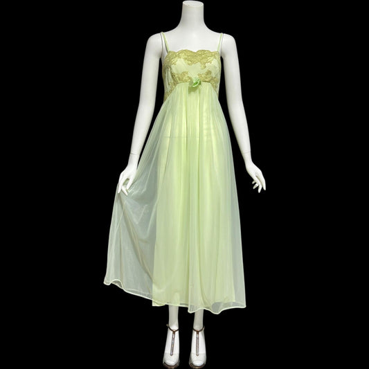 HENSON KICKERNICK vintage 1950s Nightgown Slip Dress: Pale minty apple green Nylon and Lace night Dress