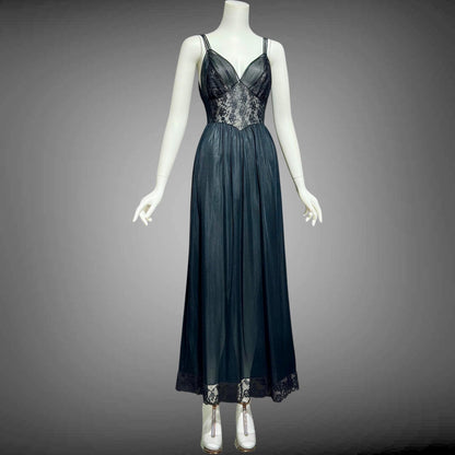 Rogers vintage 1950s Black Lace Nylon Nightgown Slip Dress