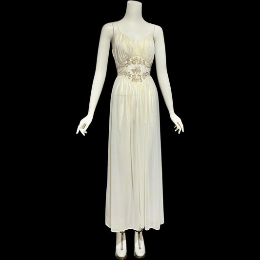 ROGERS vintage 1950s nightgown slip dress, ethereal white chiffon full length wedding night gown