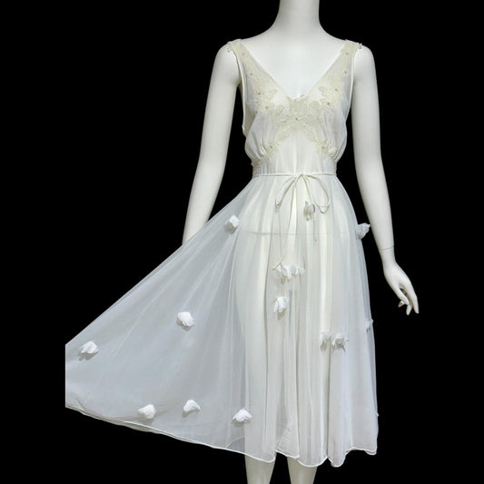 BEAU MONDE vintage 1950s slip dress, Max Schwartz ethereal sheer white double layer chiffon