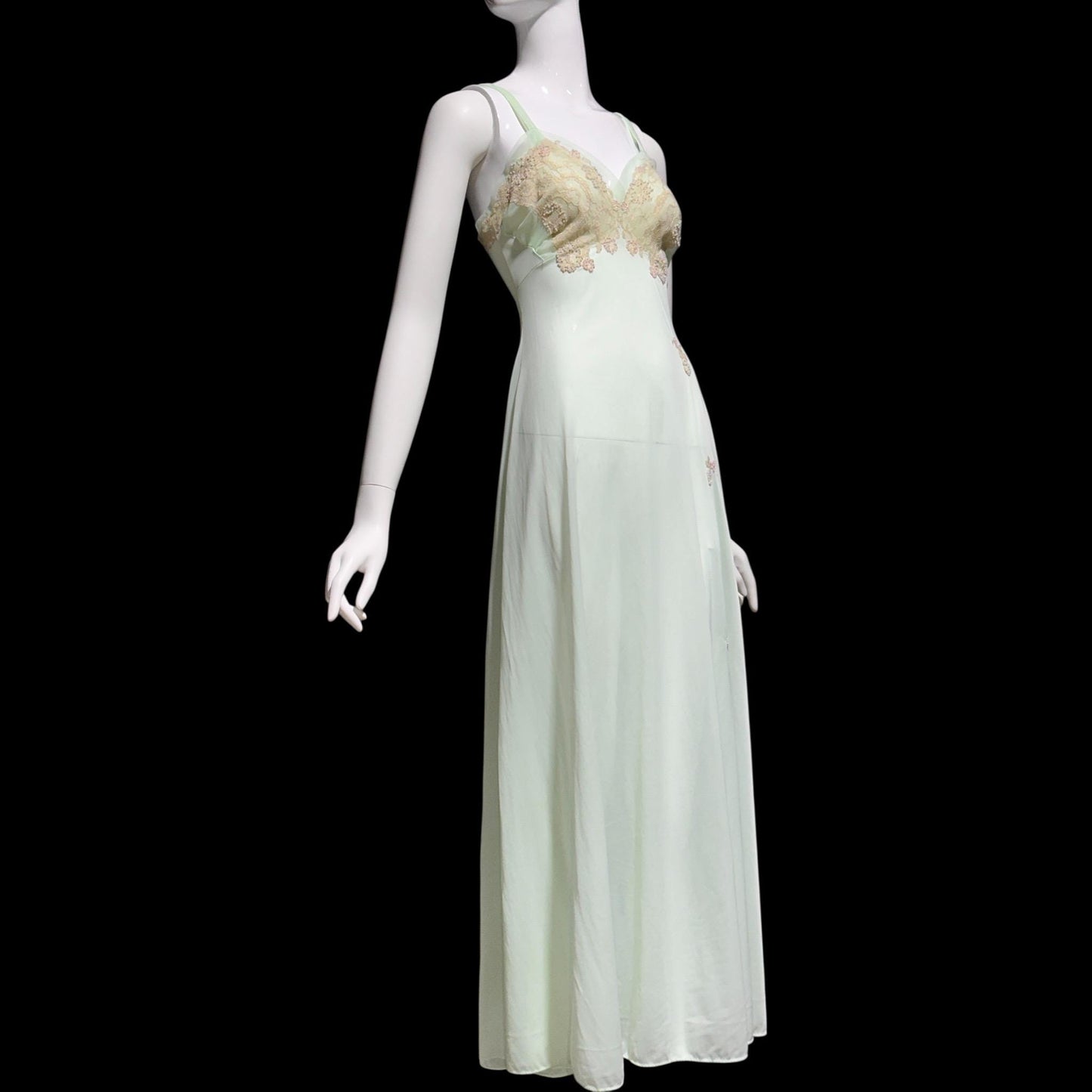 VAN RAALTE MYTH vintage 1950s Nightgown Slip Dress: Pale celadon green Nylon beaded night Dress