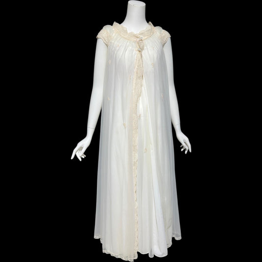 SAKS FIFTH AVENUE, vintage 1950s peignoir set, sheer white bridal nightgown slip dress and dressing gown