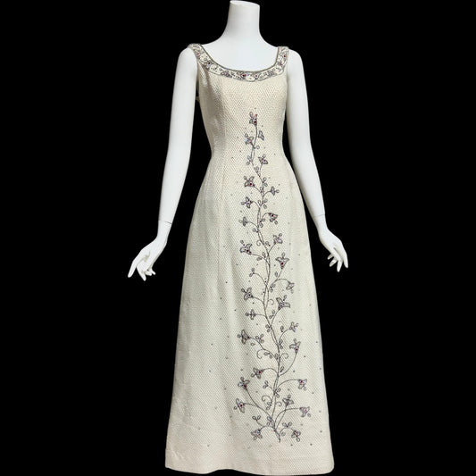 JEAN LOUIS 1960s vintage White beaded evening dress, ball gown Wedding dress, Beads and Rhinestones Sparkle