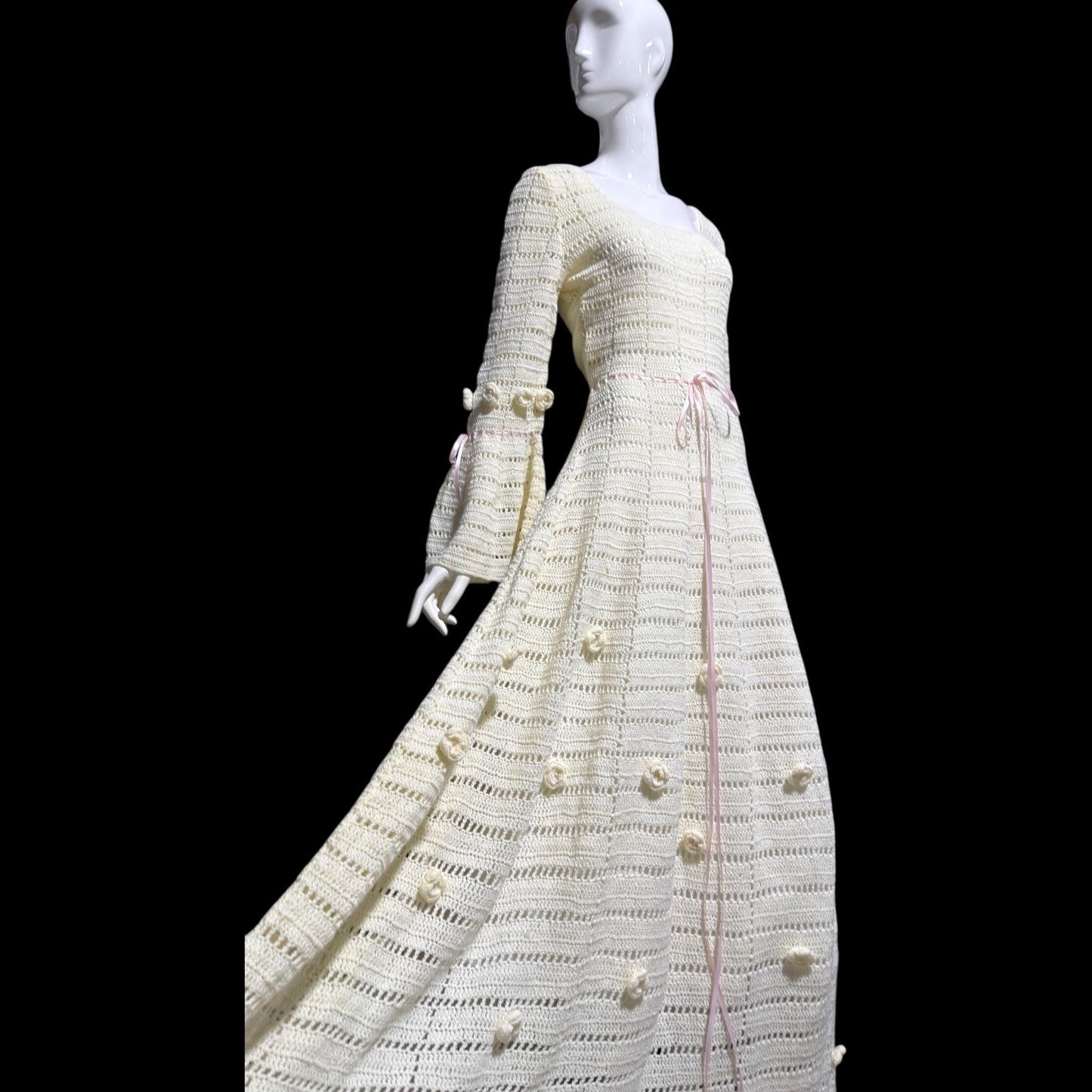 1970s Vintage evening wedding Dress: Hand crochet Mexican style Bohemian Gown - STRETCHY Large