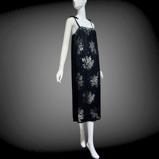 LOUIS FERAUD Paris vintage 1970s nightgown slip dress, Black burnout babydoll gown