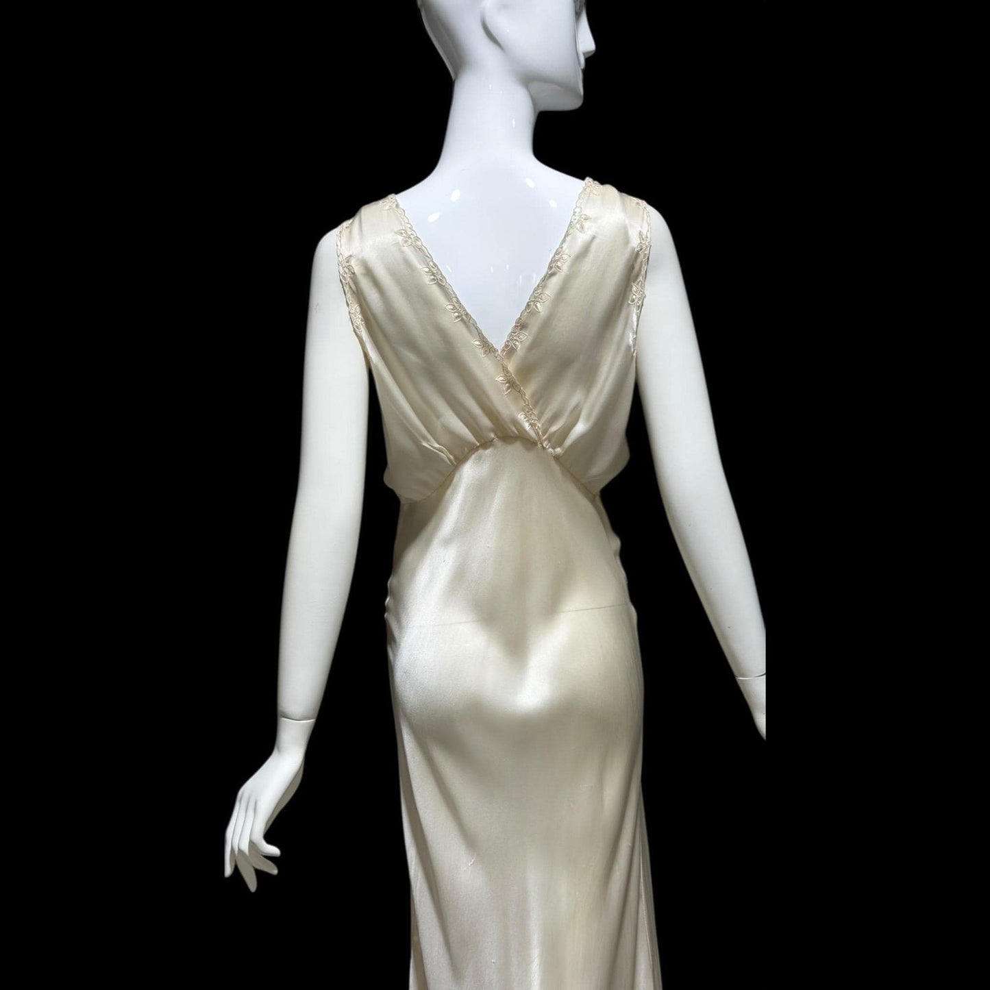 PEONY vintage 1950s Silk Nightgown Slip Dress: SHANGHAI Embroidered White Bridal Lingerie dress