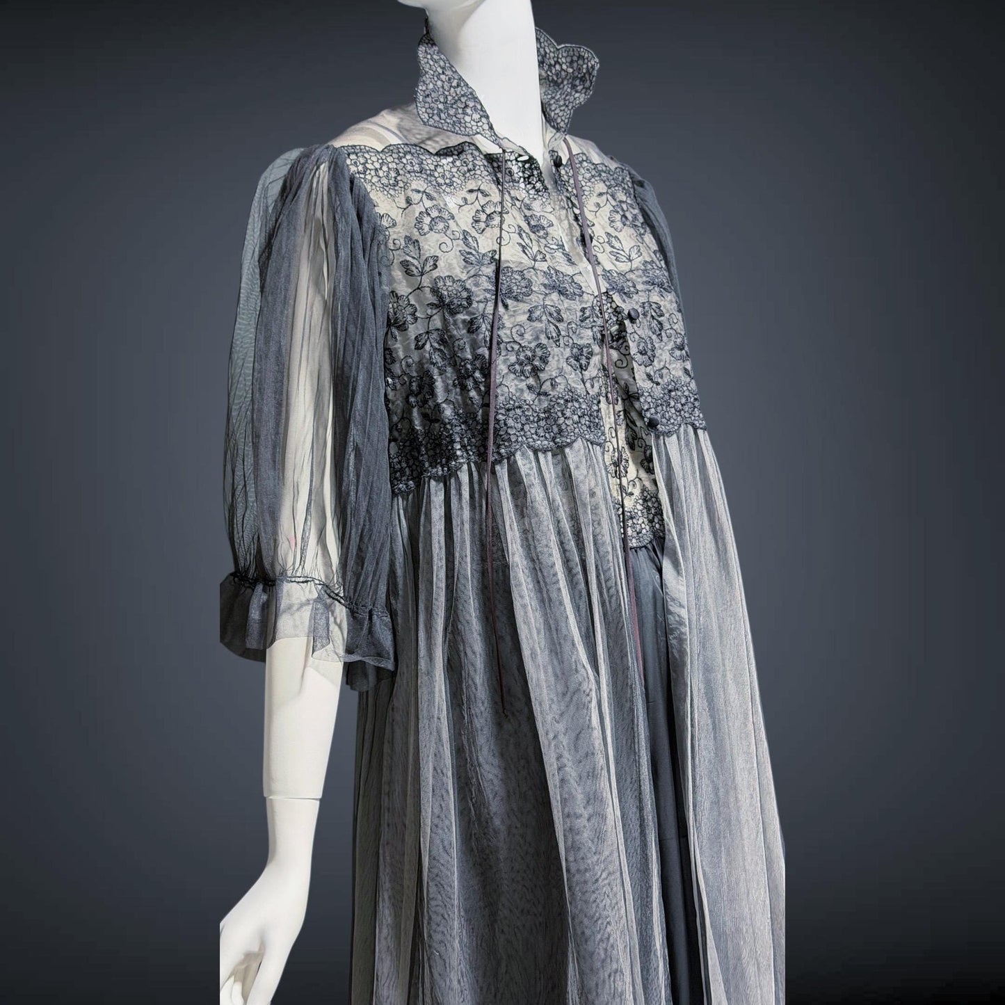 EYEFUL Vintage nightgown robe set, 1950s peignoir set, sheer black Old Hollywood lingerie dress