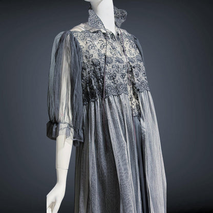 EYEFUL Vintage nightgown robe set, 1950s peignoir set, sheer black Old Hollywood lingerie dress