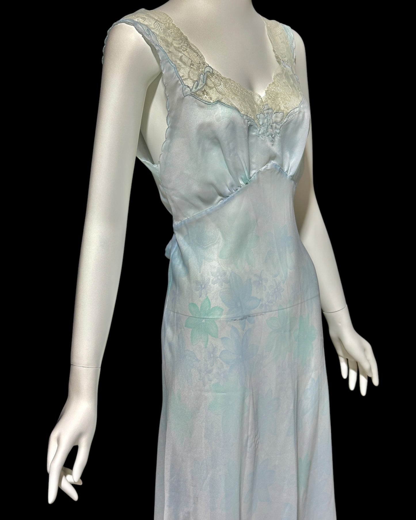 SAAB for I.MAGNIN 1940s vintage floral nightgown, full length Old Hollywood sheer gown