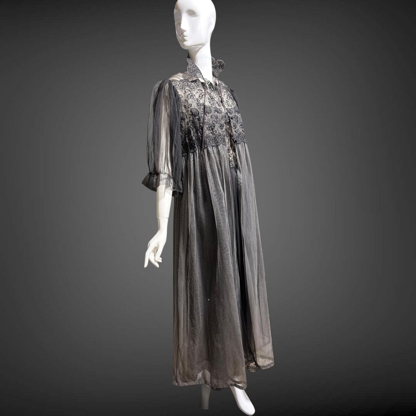 EYEFUL Vintage nightgown robe set, 1950s peignoir set, sheer black Old Hollywood lingerie dress