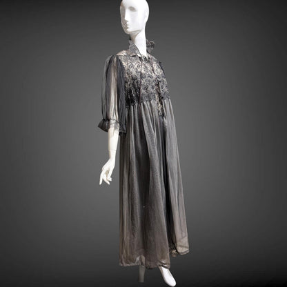 EYEFUL Vintage nightgown robe set, 1950s peignoir set, sheer black Old Hollywood lingerie dress